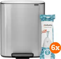 Coolblue Brabantia Bo Pedal Bin 2 x 30 Liter Rvs Fingerprint Proof + Vuilniszakken (120 stuks) aanbieding