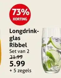 Hoogvliet Longdrink- glas Ribbel aanbieding