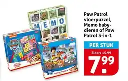 Hoogvliet Paw Patrol vloerpuzzel, Memo baby- dieren of Paw Patrol 3-in-1 aanbieding