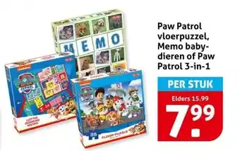 Hoogvliet Paw Patrol vloerpuzzel, Memo baby- dieren of Paw Patrol 3-in-1 aanbieding
