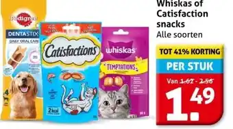 Hoogvliet Pedigree, Whiskas of Catisfaction snacks aanbieding