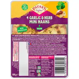 Dekamarkt Patak's Mini naan knoflook & kruiden 4 st aanbieding