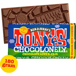 Dekamarkt Tony's Chocolonely Chocoladereep donkere melk brownie fudge aanbieding