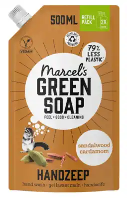 Dekamarkt Marcel's Green Soap Handzeep refill sandelhout & kardemom aanbieding