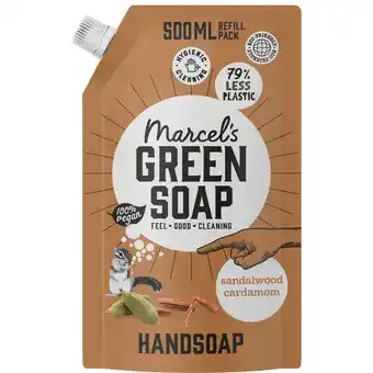 Dekamarkt Marcel's Green Soap Handzeep refill sandelhout & kardemom aanbieding