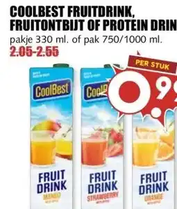 MCD Supermarkt COOLBEST FRUITDRINK. FRUITONTBIJT OF PROTEIN DRINK aanbieding