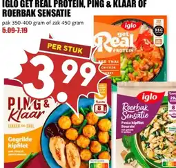 MCD Supermarkt IGLO GET REAL PROTEIN, PING & KLAAR OF ROERBAK SENSATIE aanbieding