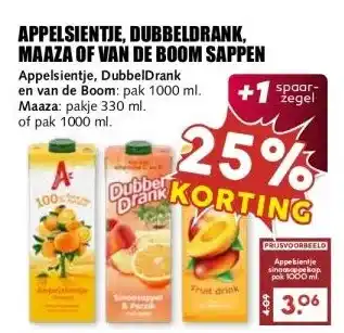 MCD Supermarkt APPELSIENTJE, DUBBELDRANK, MAAZA OF VAN DE BOOM SAPPEN aanbieding