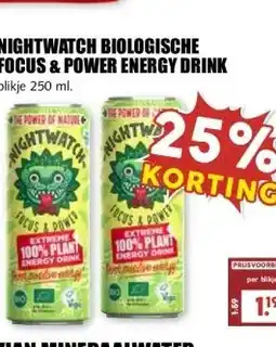 MCD Supermarkt NIGHTWATCH BIOLOGISCHE FOCUS & POWER ENERGY DRINK aanbieding