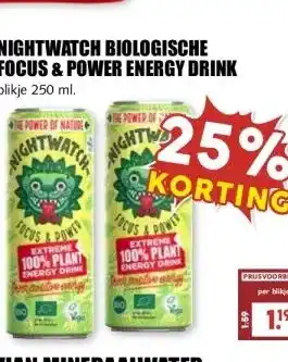 MCD Supermarkt NIGHTWATCH BIOLOGISCHE FOCUS & POWER ENERGY DRINK aanbieding