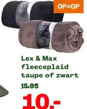 Welkoop Lex & Max fleeceplaid taupe of zwart aanbieding