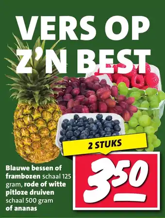 Nettorama Blauwe bessen of frambozen , rode of witte pitloze druiven of ananas aanbieding