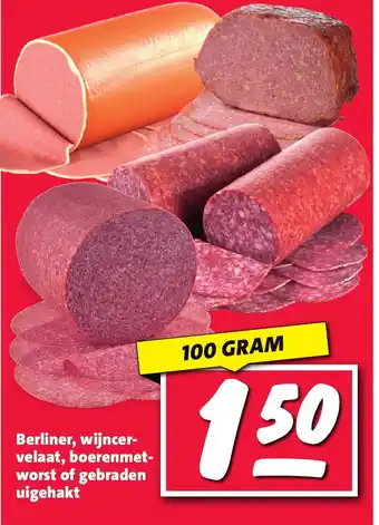Nettorama Berliner, wijncer- velaat, boerenmet- worst of gebraden uigehakt aanbieding