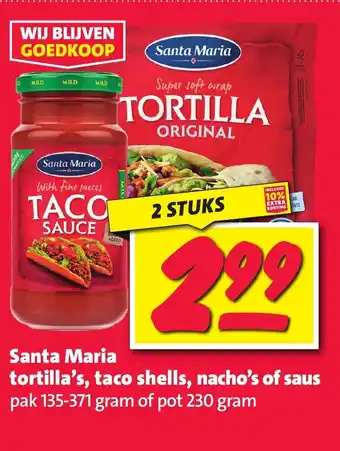 Nettorama Santa Maria tortilla's, taco shells, nacho's of saus aanbieding