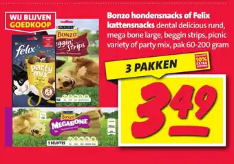 Nettorama Bonzo hondensnacks of Felix kattensnacks aanbieding