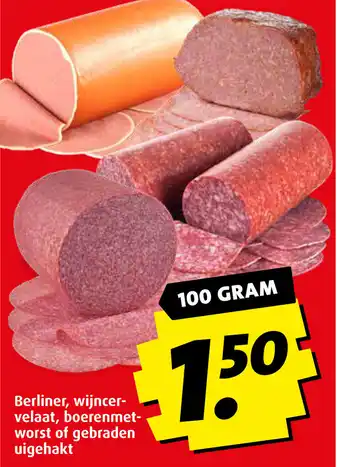 Boni Berliner, wijncer- velaat, boerenmet- worst of gebraden uigehakt aanbieding
