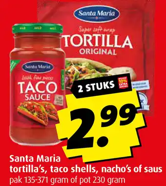 Boni Santa Maria tortilla's, taco shells, nacho's of saus aanbieding