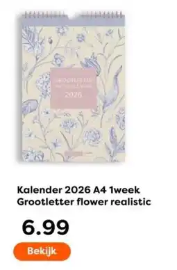 The Read Shop Kalender 2026 A4 1week Grootletter flower realistic aanbieding