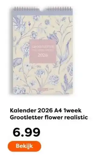 The Read Shop Kalender 2026 A4 1week Grootletter flower realistic aanbieding