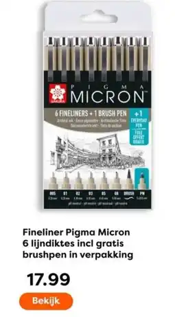 The Read Shop Fineliner Pigma Micron 6 lijndiktes incl gratis brushpen in verpakking aanbieding