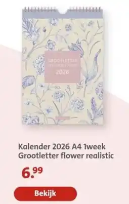 Bruna Kalender 2026 A4 1week Grootletter flower realistic aanbieding