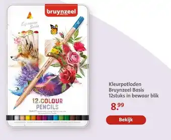 Bruna Kleurpotloden Bruynzeel Basis 12stuks in bewaar blik aanbieding