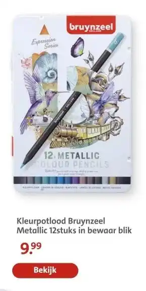 Bruna Kleurpotlood Bruynzeel Metallic 12stuks in bewaar blik aanbieding