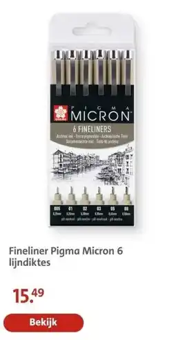 Bruna Fineliner Pigma Micron 6 lijndiktes aanbieding