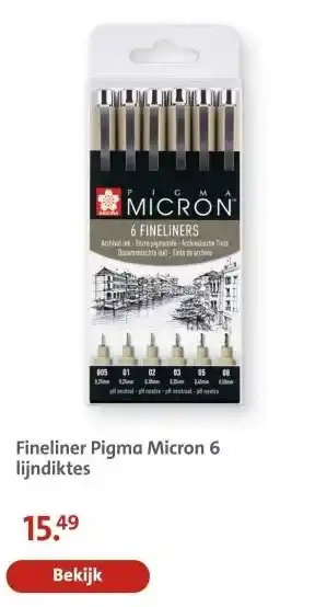 Bruna Fineliner Pigma Micron 6 lijndiktes aanbieding