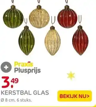 Praxis Decoris Kerstbal Glas - 8cm aanbieding