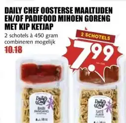 MCD Supermarkt DAILY CHEF OOSTERSE MAALTIJDEN EN/OF PADIFOOD MIHOEN GORENG MET KIP KETJAP aanbieding
