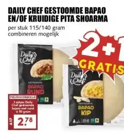 MCD Supermarkt DAILY CHEF GESTOOMDE BAPAO EN/OF KRUIDIGE PITA SHOARMA aanbieding