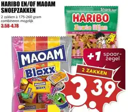 MCD Supermarkt HARIBO EN/OF MAOAM SNOEPZAKKEN aanbieding