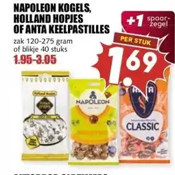 MCD Supermarkt NAPOLEON KOGELS, HOLLAND HOPJES OF ANTA KEELPASTILLES aanbieding
