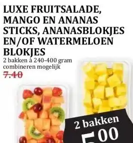 MCD Supermarkt LUXE FRUITSALADE, MANGO EN ANANAS STICKS, ANANASBLOKJES EN/OF WATERMELOEN BLOKJES aanbieding