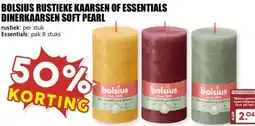 MCD Supermarkt BOLSIUS RUSTIEKE KAARSEN OF ESSENTIALS DINERKAARSEN SOFT PEARL aanbieding