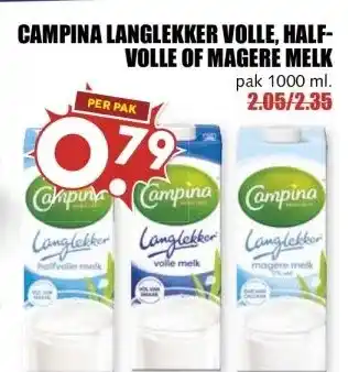 MCD Supermarkt CAMPINA LANGLEKKER VOLLE, HALF- VOLLE OF MAGERE MELK aanbieding