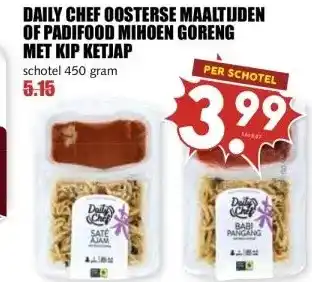 MCD Supermarkt DAILY CHEF OOSTERSE MAALTIJDEN OF PADIFOOD MIHOEN GORENG MET KIP KETJAP aanbieding