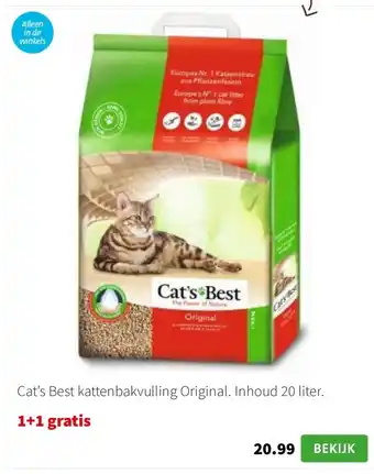 Intratuin Cat’s Best kattenbakvulling Original. Inhoud 20 liter. aanbieding