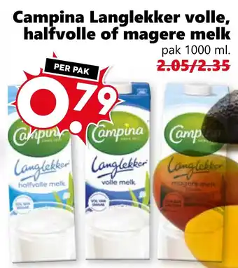 CoopCompact Campina Langlekker volle, halfvolle of magere melk aanbieding