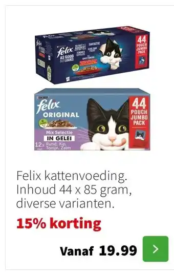 Intratuin Felix kattenvoeding. Inhoud 44 x 85 gram, diverse varianten. aanbieding