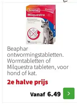 Intratuin Beaphar ontwormingstabletten. Wormtabletten of Milquestra tableten, voor hond of kat. aanbieding