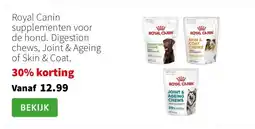 Intratuin Royal Canin supplementen voor de hond. Digestion chews, Joint & Ageing of Skin & Coat. aanbieding