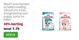 Intratuin Royal Canin honden- en kattenvoeding. Inhoud t/m 4 kilo, droogvoeding voor puppy, junior en kitten. aanbieding