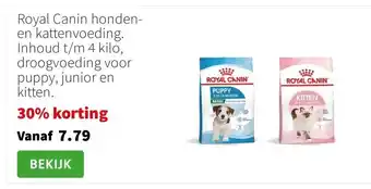 Intratuin Royal Canin honden- en kattenvoeding. Inhoud t/m 4 kilo, droogvoeding voor puppy, junior en kitten. aanbieding