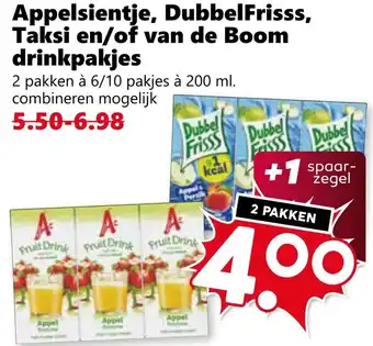 CoopCompact Appelsientje, DubbelFrisss, Taksi en/of van de Boom drinkpakjes aanbieding