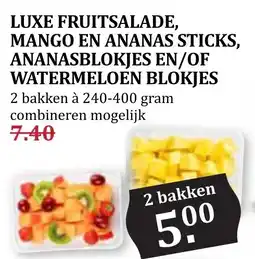 CoopCompact LUXE FRUITSALADE, MANGO EN ANANAS STICKS, ANANASBLOKJES EN/OF WATERMELOEN BLOKJES aanbieding