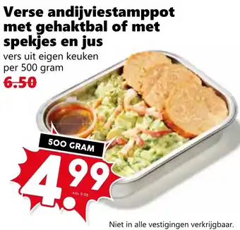 Coop Verse andijviestamppot met gehaktbal of met spekjes en jus aanbieding