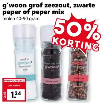 Coop g'woon grof zeezout, zwarte peper of peper mix aanbieding