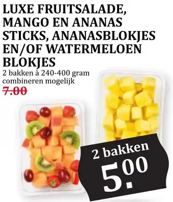 Coop LUXE FRUITSALADE, MANGO EN ANANAS STICKS, ANANASBLOKJES EN/OF WATERMELOEN BLOKJES aanbieding